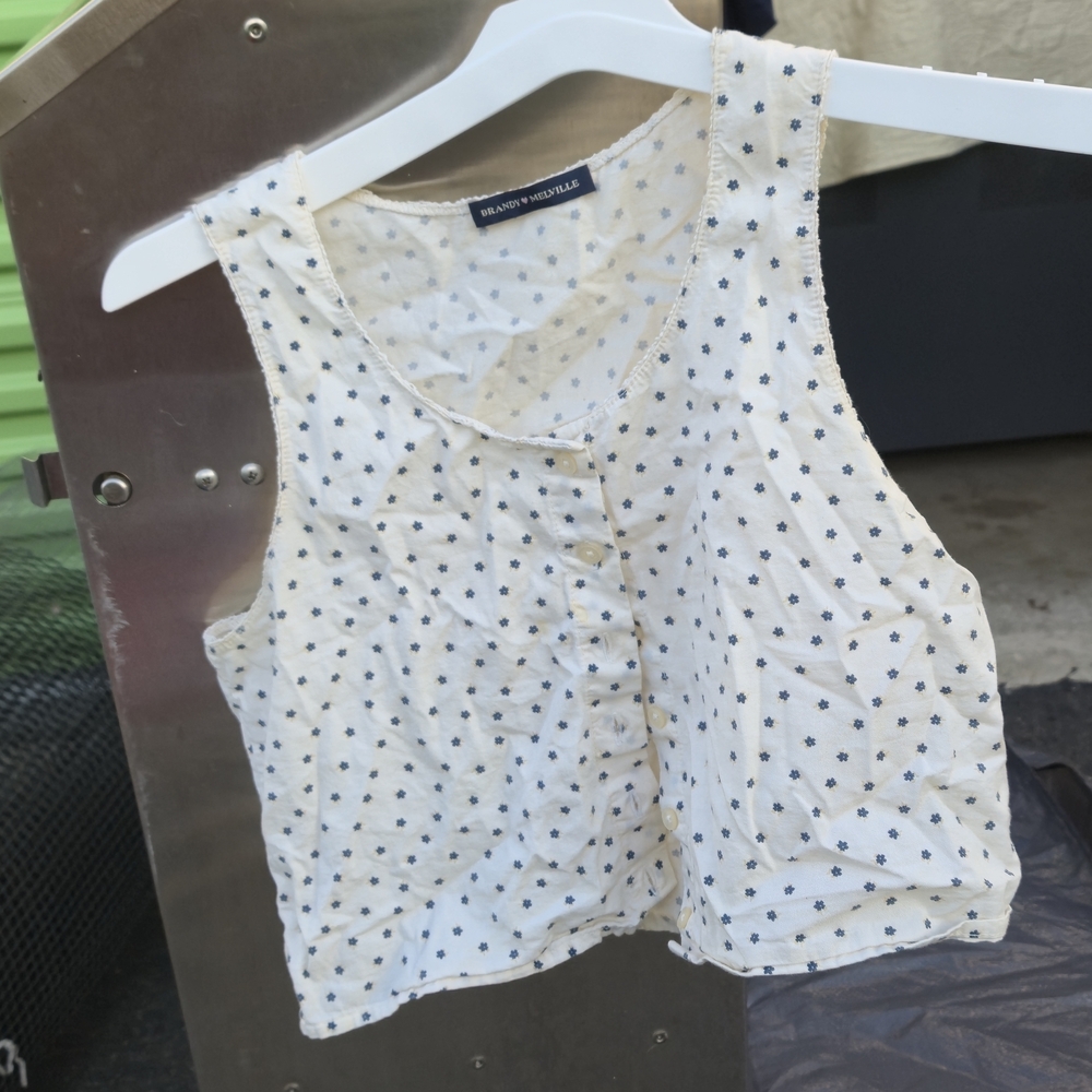 Brandy Melville Cream Tank with Tiny Blue Floral Print - Picture 3 of 3